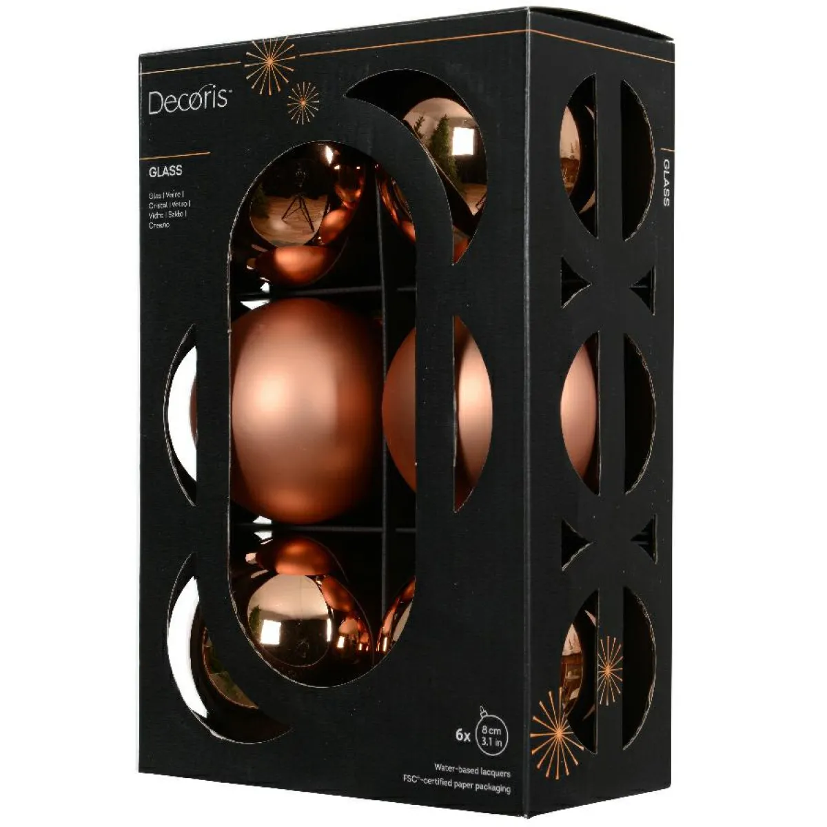 KAEMINGK Lot de 6 Boules de Noël en verre (D80 mm) Boréal Cognac Hot