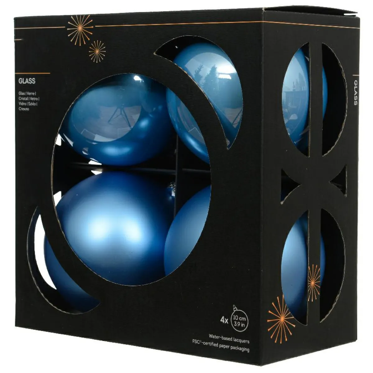 KAEMINGK Lot de 4 Boules de Noël en verre (D100 mm) Boréal Bleu Ciel Discount