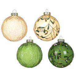 KAEMINGK Lot de 12 boules de Noël en verre (80 mm) Skellig transparente et cuivre Vert Clearance