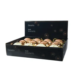 KAEMINGK Lot de 12 boules de Noël en verre (D80 mm) chic , blanc laine et pêche Cognac New