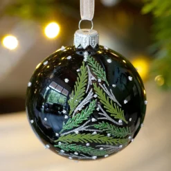 KAEMINGK Lot de 6 boules de Noël en verre (D80 mm) Branches de sapin Noir Best