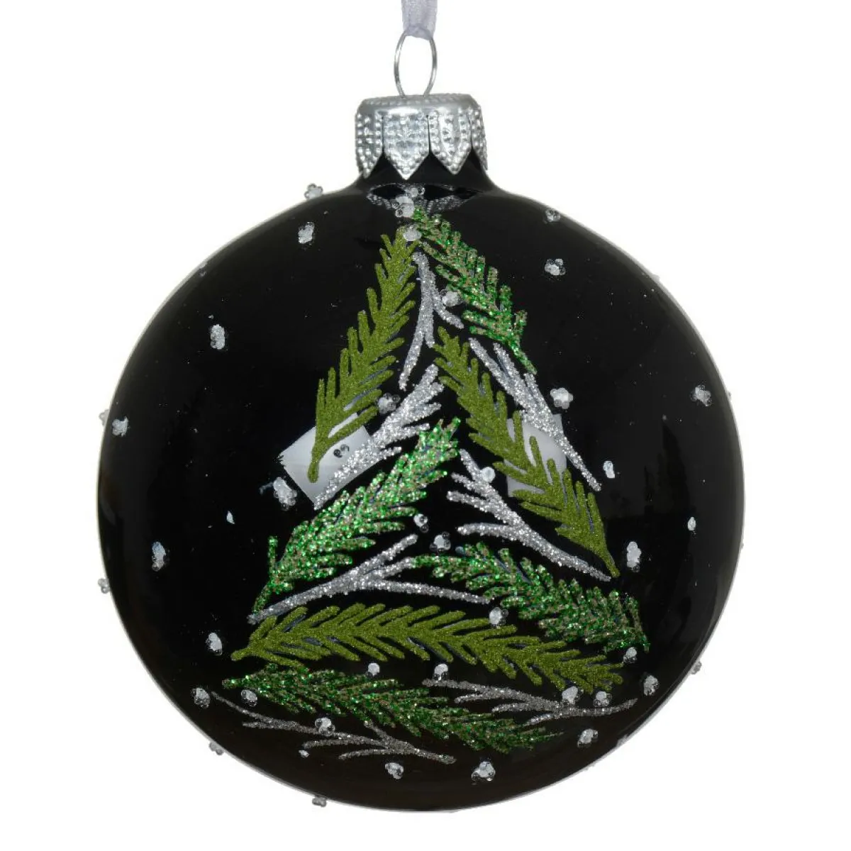 KAEMINGK Lot de 6 boules de Noël en verre (D80 mm) Branches de sapin Noir Best