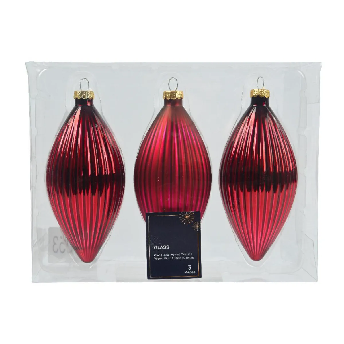 KAEMINGK Lot de 3 boules de Noël en verre (D60 mm) Goutte précieuse Bordeaux
