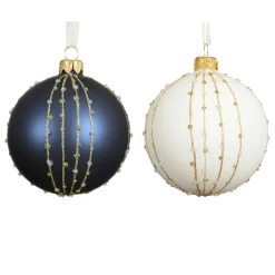KAEMINGK Lot de 6 boules de Noël en verre (D80 mm) Christmas night Blanc laine et Bleu nuit Online