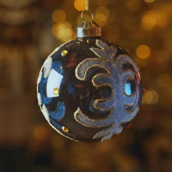 KAEMINGK Lot de 3 boules de Noël en verre (D80 mm) Castel Bleu Sale