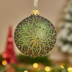 KAEMINGK Lot de 6 boules de Noël en verre (D80 mm) Fleurs pailletées Vert sapin Sale