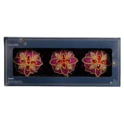 KAEMINGK Lot de 3 Boules de Noël en verre (D80 mm) Dahlia Rouge Discount