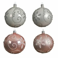 KAEMINGK Lot de 4 boules de Noël en verre (D100 mm) Floris Blanc/ Rose