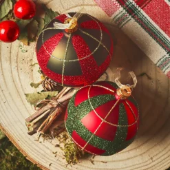 KAEMINGK Lot de 6 boules de Noël en verre (D80 mm) Ecossais et vert Rouge Online