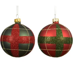 KAEMINGK Lot de 6 boules de Noël en verre (D80 mm) Ecossais et vert Rouge Online