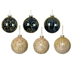 KAEMINGK Lot de 12 boules de Noël en verre (D80 mm) Palais de France et perle Bleu nuit Hot