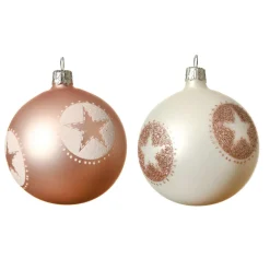 KAEMINGK Lot de 6 boules de Noël en verre (D80 mm) Storia Blanc et Rose Discount