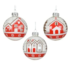 KAEMINGK Lot de 12 boules de Noël en verre (D80 mm) Villages enneigés et blanc Rouge Discount