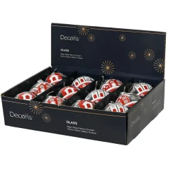 KAEMINGK Lot de 12 boules de Noël en verre (D80 mm) Villages enneigés et blanc Rouge Discount