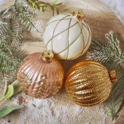 KAEMINGK Lot de 12 boules de Noël en verre (D100 mm) Rêverie , rose et blanc Or Best
