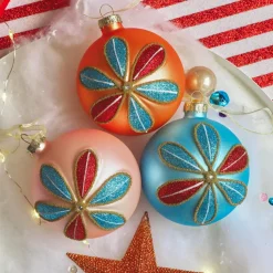 KAEMINGK Lot de 12 boules de Noël en verre (D80 mm) Pétales pailletées Multicolore Outlet