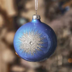 KAEMINGK Lot de 6 boules de Noël en verre (D80 mm) Etincelle d'hiver et Argent Bleu Ciel Best