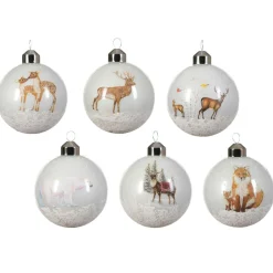KAEMINGK Lot de 12 boules de Noël en verre (D80 mm) Nature enneigée Blanc Discount