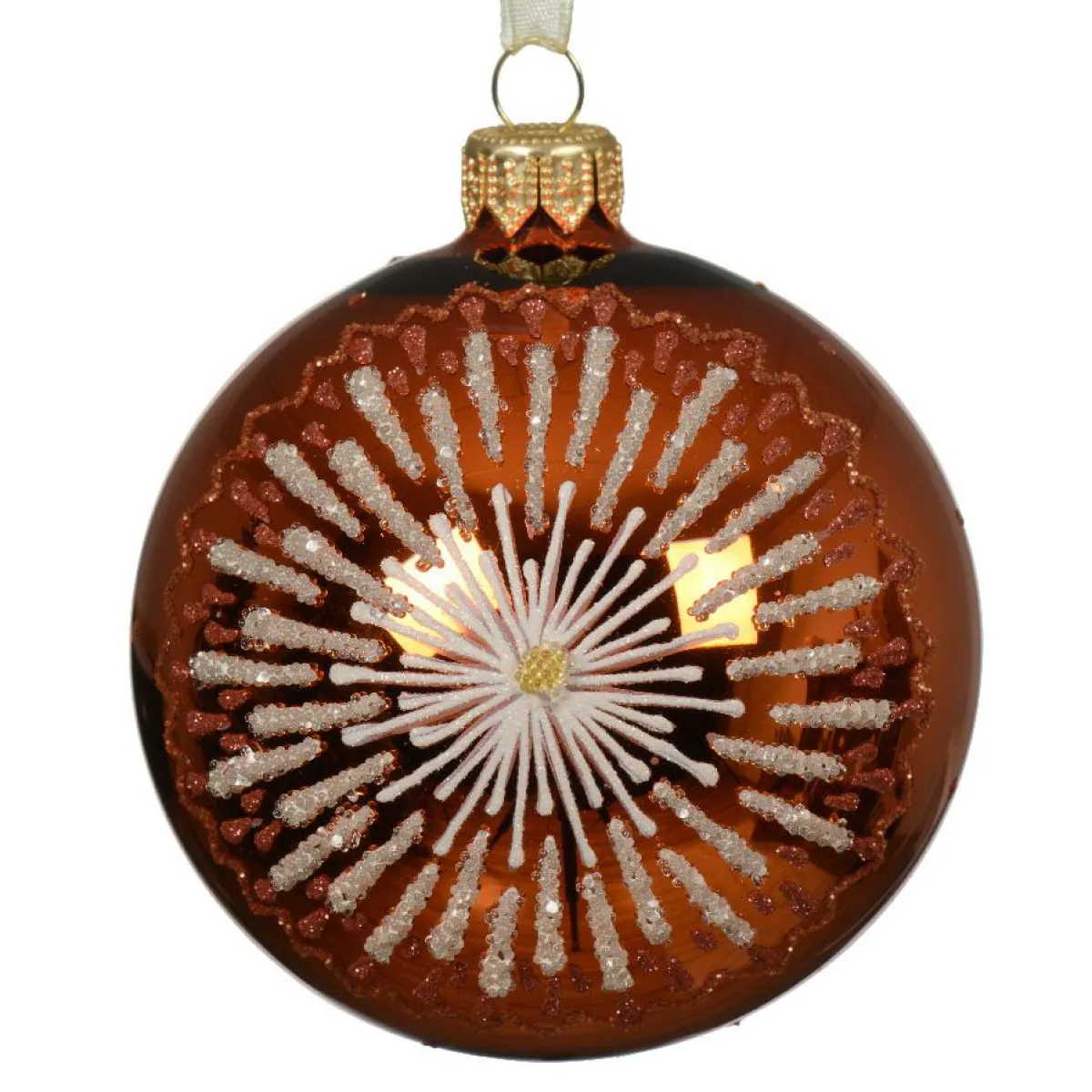 KAEMINGK Lot de 6 boules de Noël en verre (D80 mm) Médaillon étoilé Citrouille Orange Citrouille New