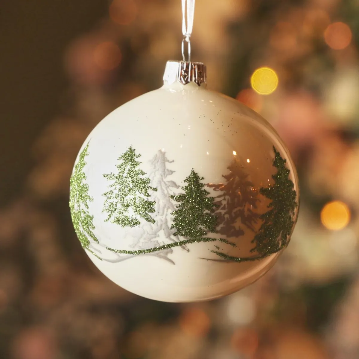 KAEMINGK Lot de 6 boules de Noël en verre (D80 mm) Forêt sapin Blanc Sale