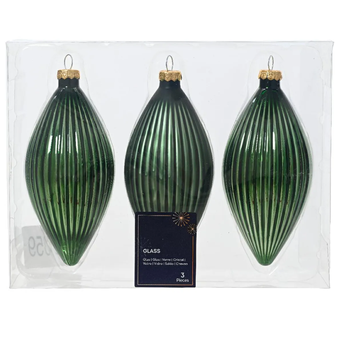 KAEMINGK Lot de 3 boules de Noël en verre (D60 mm) Goutte précieuse Vert sapin Sale