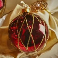 KAEMINGK Lot de 6 boules de Noël en verre (D80 mm) Prestige pailleté or Bordeaux Outlet
