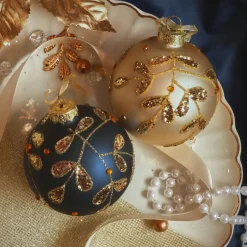 KAEMINGK Lot de 12 boules de Noël en verre (D80 mm) Feuilles d', bleu nuit et perle Or Online