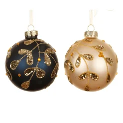KAEMINGK Lot de 12 boules de Noël en verre (D80 mm) Feuilles d', bleu nuit et perle Or Online