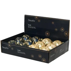 KAEMINGK Lot de 12 boules de Noël en verre (D80 mm) Feuilles d', bleu nuit et perle Or Online