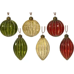 KAEMINGK Lot de 12 Boules de Noël en verre (D80 mm) Paillettes d'Or, vert et bordeaux Multicolore Hot