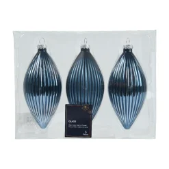 KAEMINGK Lot de 3 boules de Noël en verre (D60 mm) Goutte précieuse Bleu nuit
