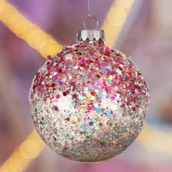 KAEMINGK Lot de 3 boules de Noël en verre (D80 mm) Pailletées Rose Outlet