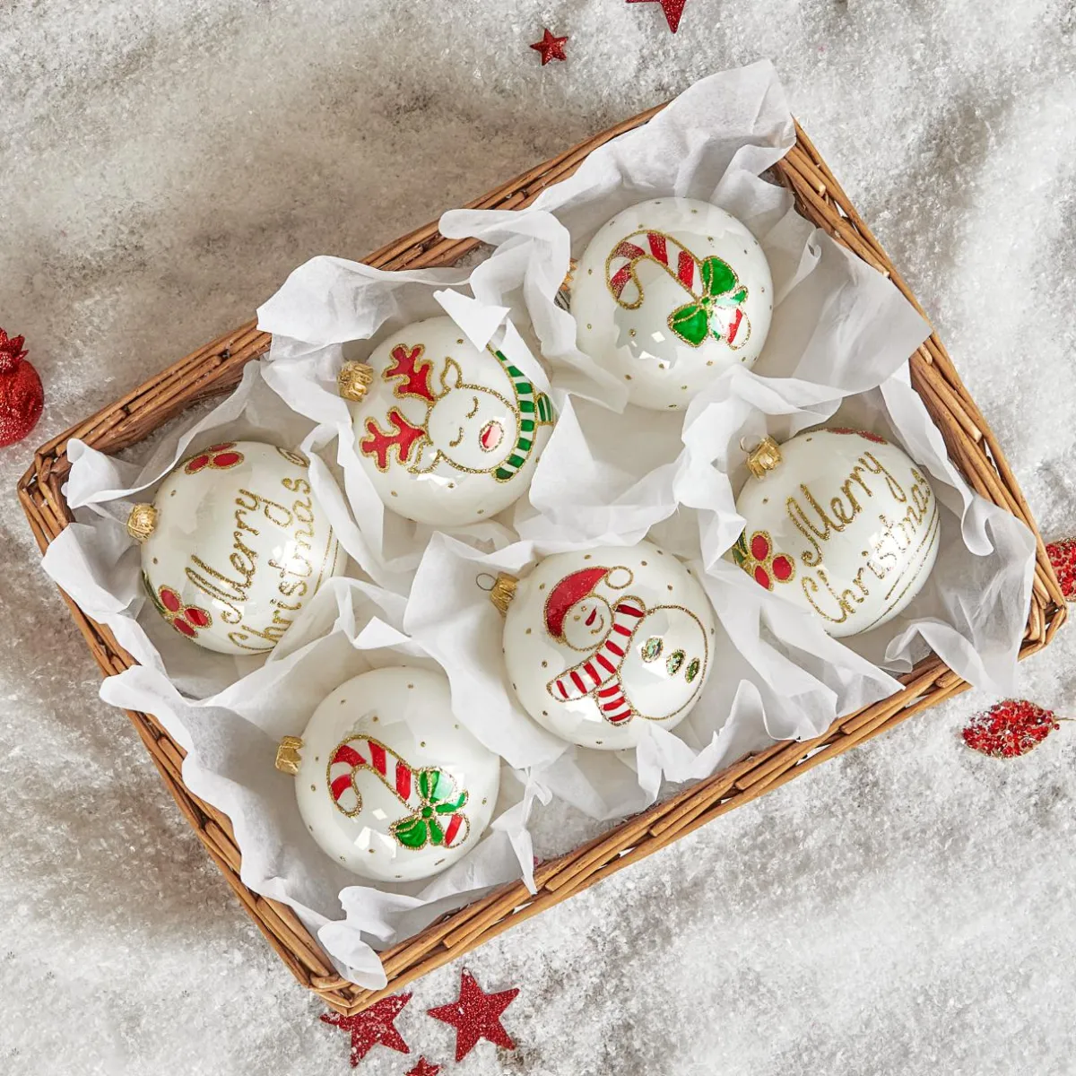 KOOPMAN Lot de 6 boules de Noël en verre (D100 mm) Mignonneries nacré Blanc Clearance