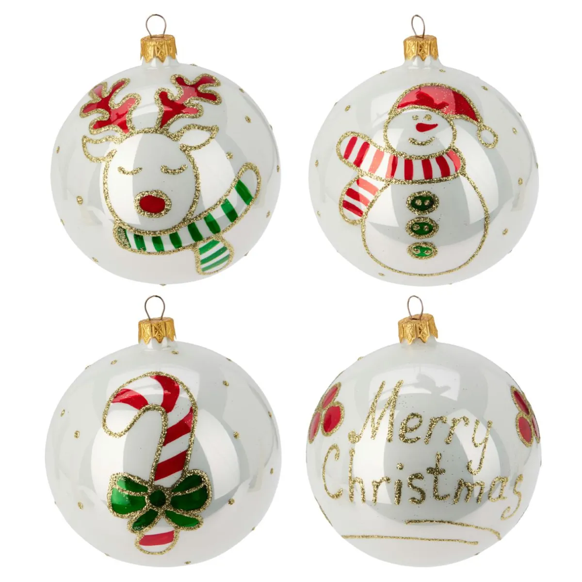 KOOPMAN Lot de 6 boules de Noël en verre (D100 mm) Mignonneries nacré Blanc Clearance