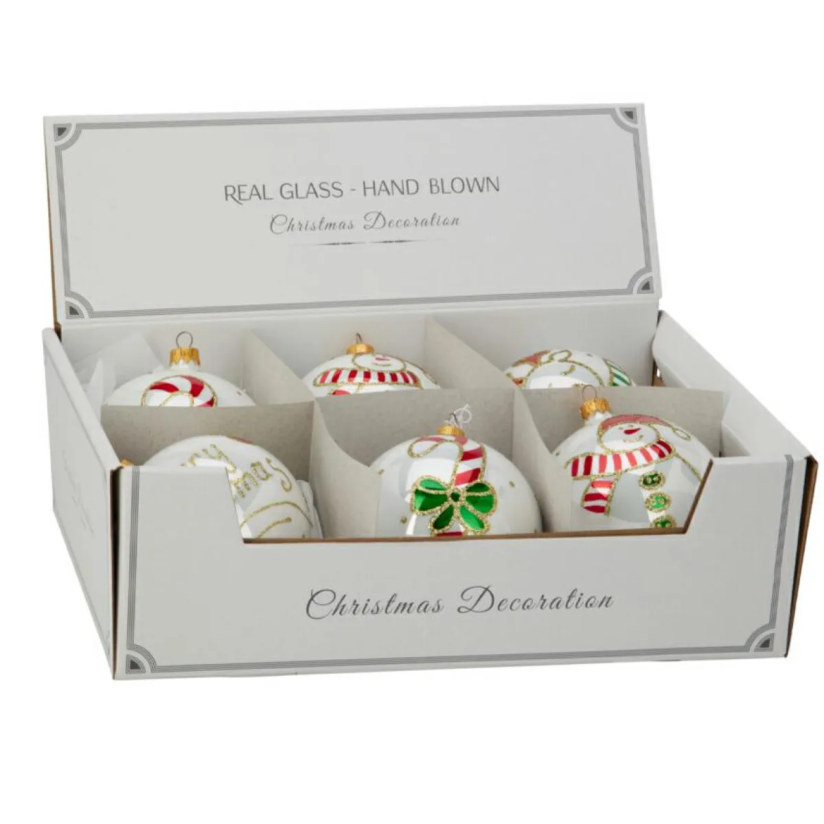 KOOPMAN Lot de 6 boules de Noël en verre (D100 mm) Mignonneries nacré Blanc Clearance