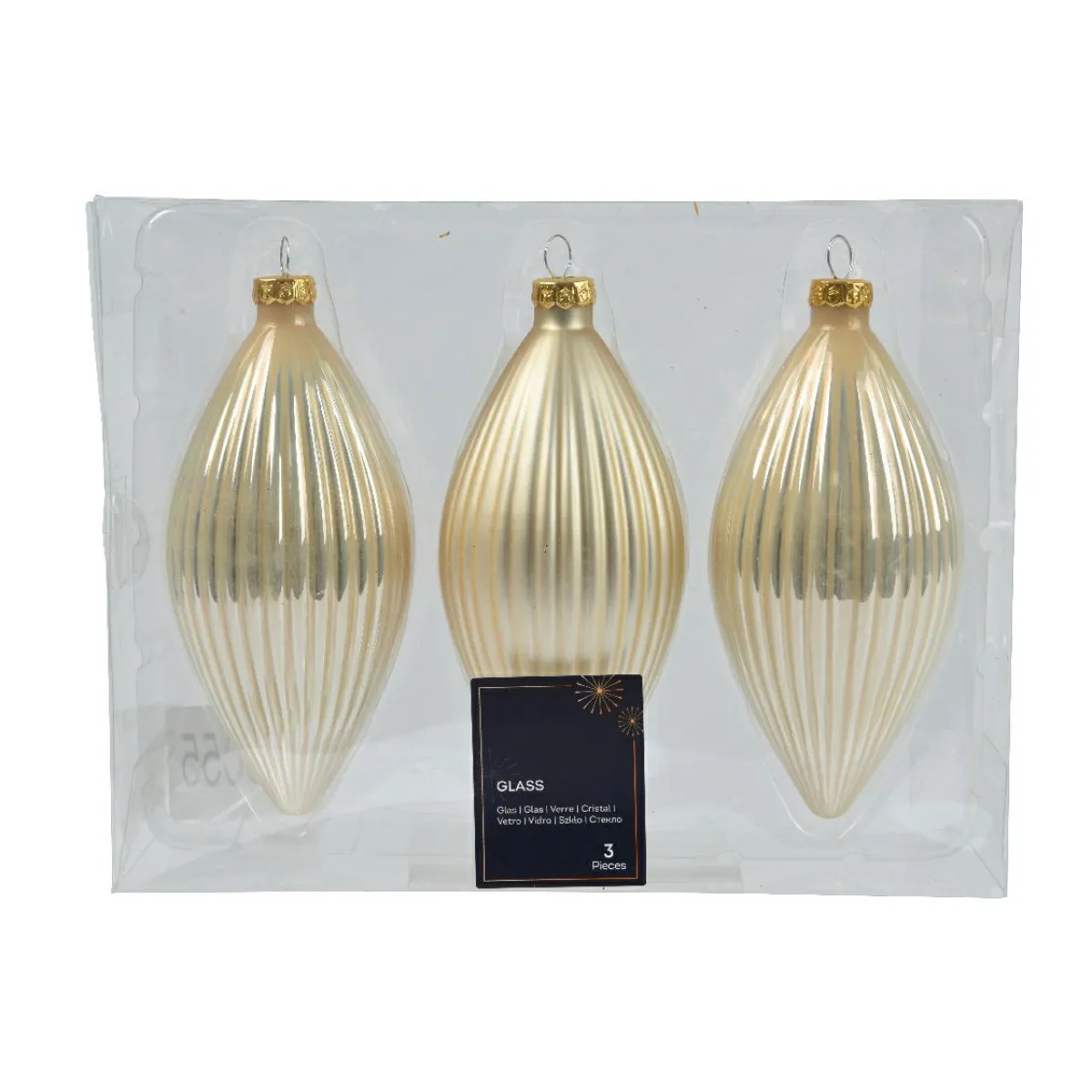 KAEMINGK Lot de 3 boules de Noël en verre (D60 mm) Goutte précieuse Perle Clearance