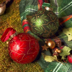 KAEMINGK Lot de 12 boules de Noël en verre (D80 mm) Gatsby Vert et rouge Vert sapin New