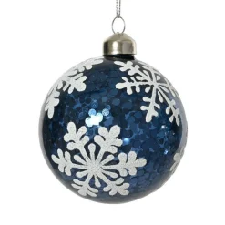 KAEMINGK Lot de 3 boules de Noël en verre (D80 mm) Flocons et sequins Bleu nuit Outlet