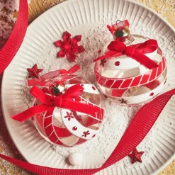 KAEMINGK Lot de 12 boules de Noël en verre (D80 mm) Sölden et blanc Rouge New