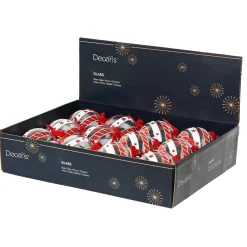 KAEMINGK Lot de 12 boules de Noël en verre (D80 mm) Sölden et blanc Rouge New