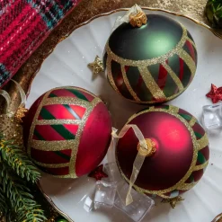 KAEMINGK Lot de 6 boules de Noël en verre (D80 mm) Carreaux Vert et Rouge Best
