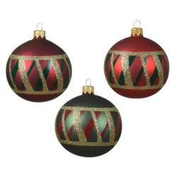 KAEMINGK Lot de 6 boules de Noël en verre (D80 mm) Carreaux Vert et Rouge Best