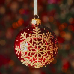 KAEMINGK Lot de 6 boules de Noël en verre (D80 mm) Flocon pailleté Bordeaux Clearance
