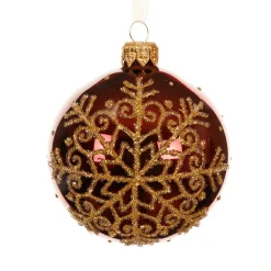 KAEMINGK Lot de 6 boules de Noël en verre (D80 mm) Flocon pailleté Bordeaux Clearance