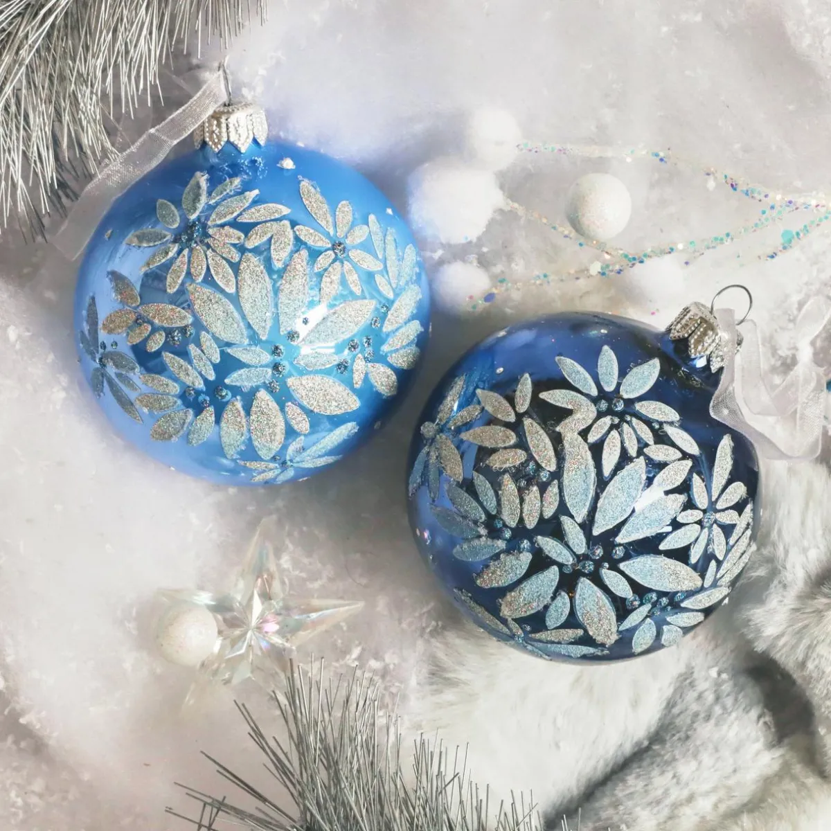KAEMINGK Lot de 6 boules de Noël en verre (D80 mm) Éclats de nuit ciel Bleu Hot