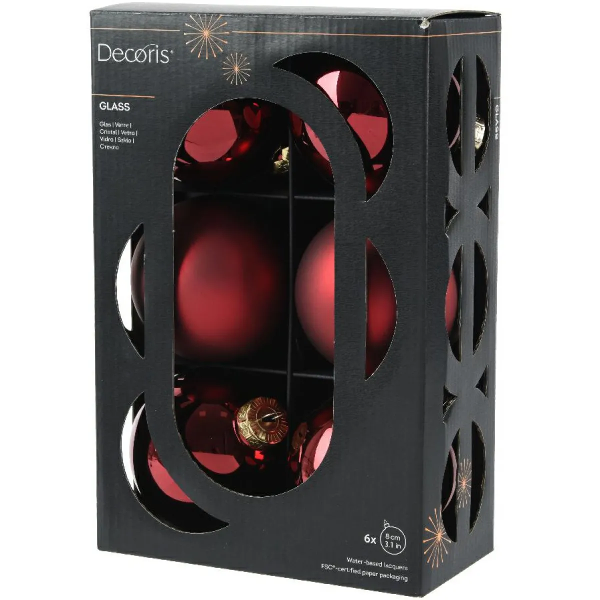 KAEMINGK Lot de 6 boules de Noël en verre (D80 mm) Boréal Bordeaux Hot