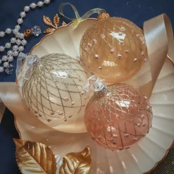 KAEMINGK Lot de 6 boules de Noël en verre (D80 mm) Vintage Reno et perle Rose Sale