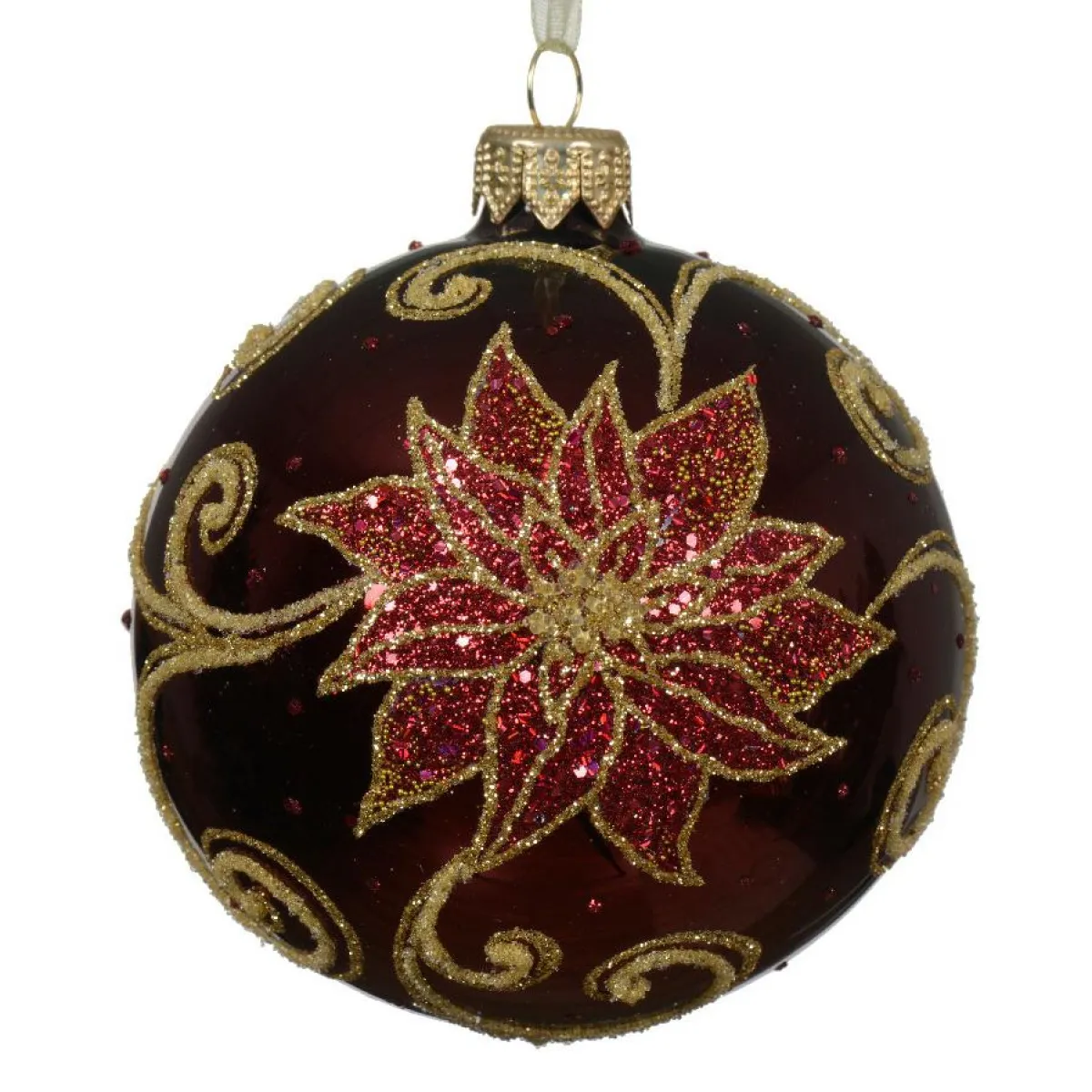 KAEMINGK Lot de 6 boules de Noël en verre (D80 mm) Poinsettia Bordeaux Hot