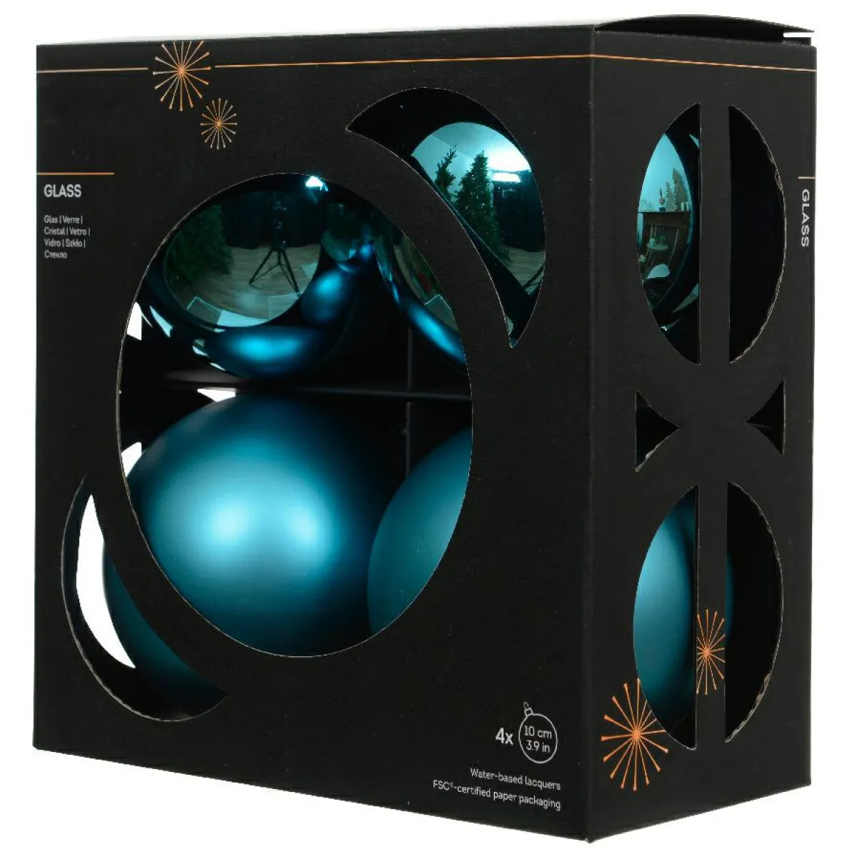 KAEMINGK Lot de 4 Boules de Noël en verre (D100 mm) Boréal Bleu pétillant Online