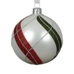 KAEMINGK Lot de 6 boules de Noël en verre (D80 mm) Torsades Carreaux d'hiver Blanc New